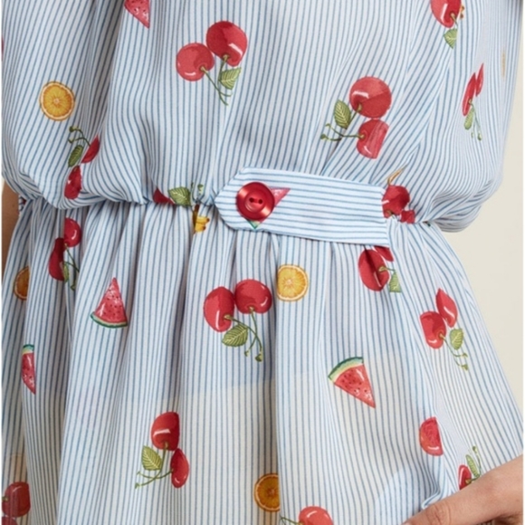Modcloth Jessy B Lovely Workplace Fruit Stripe Sleeveless Peplum Small Blouse - Picture 3 of 8